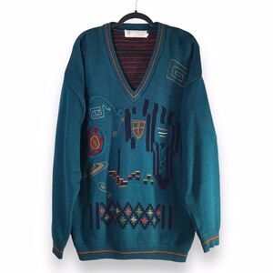 Vintage UK Oster Mens Size‎ XL? Sweater V Neck Grandpa Football Academia Retro